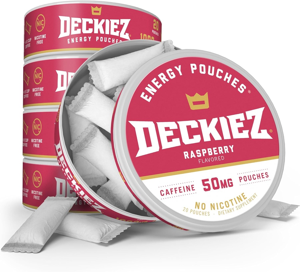 Deckiez energijske vrečke, 5 pločevinke (100 strežnice), dodatek brez sladkorja kofeina, kavne vrečke in energijsko pijačo alternativa, 50mg kofein vrečke, malina aromo