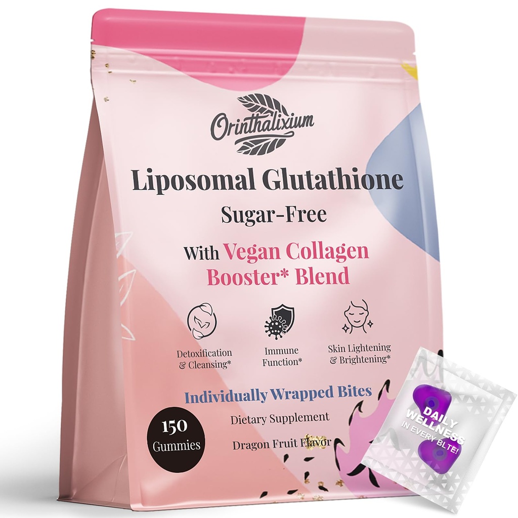 Liposomski glutation Gumies 1000MG - Zmanjšani L-glutation brez sladkorja z vitaminom C in veganskim kologenom - Antioksidant in dobro počutje kože - 150 Count