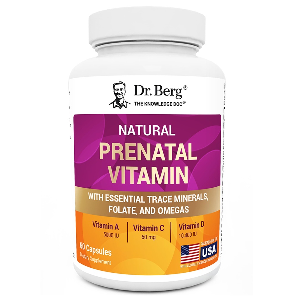 Dr. Berg Natural Prenatal Vitamini za ženske (Nosečnica in medicinska nega) - Prenatalni Vitamini z Folat, Vitamini, Minerali, Omegas, &11 Močne Superhrane - Ženske Prednatalni multivitamin - 60 kapsul