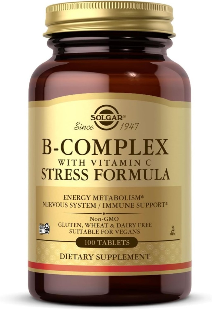 Solgar B-kompleks z vitaminom C - 100 tablet - ne-GMO, Vegan, Košir & Gluten Free - 50 servingov