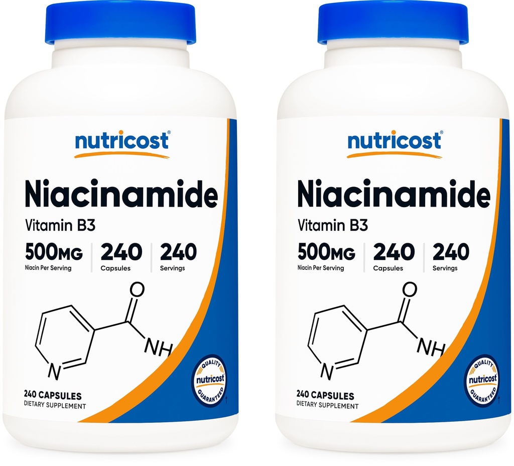 Nutricost Niacinamid (vitamin B3) 500 mg, 240 kapsul (2 steklenici)