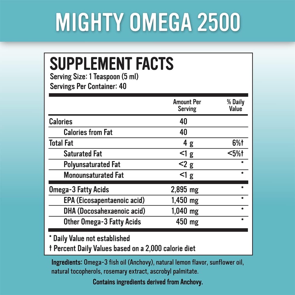Mogočna Omega 2500 Močna Omega 3 Dodatek - 2500 MG EPA DHA na Teasporn - Visoka doza Omega 3 ribje olje - Južnopacifiški sardon Izvor - Triglicerid Omegas 3 Maščobne kisline dodatek