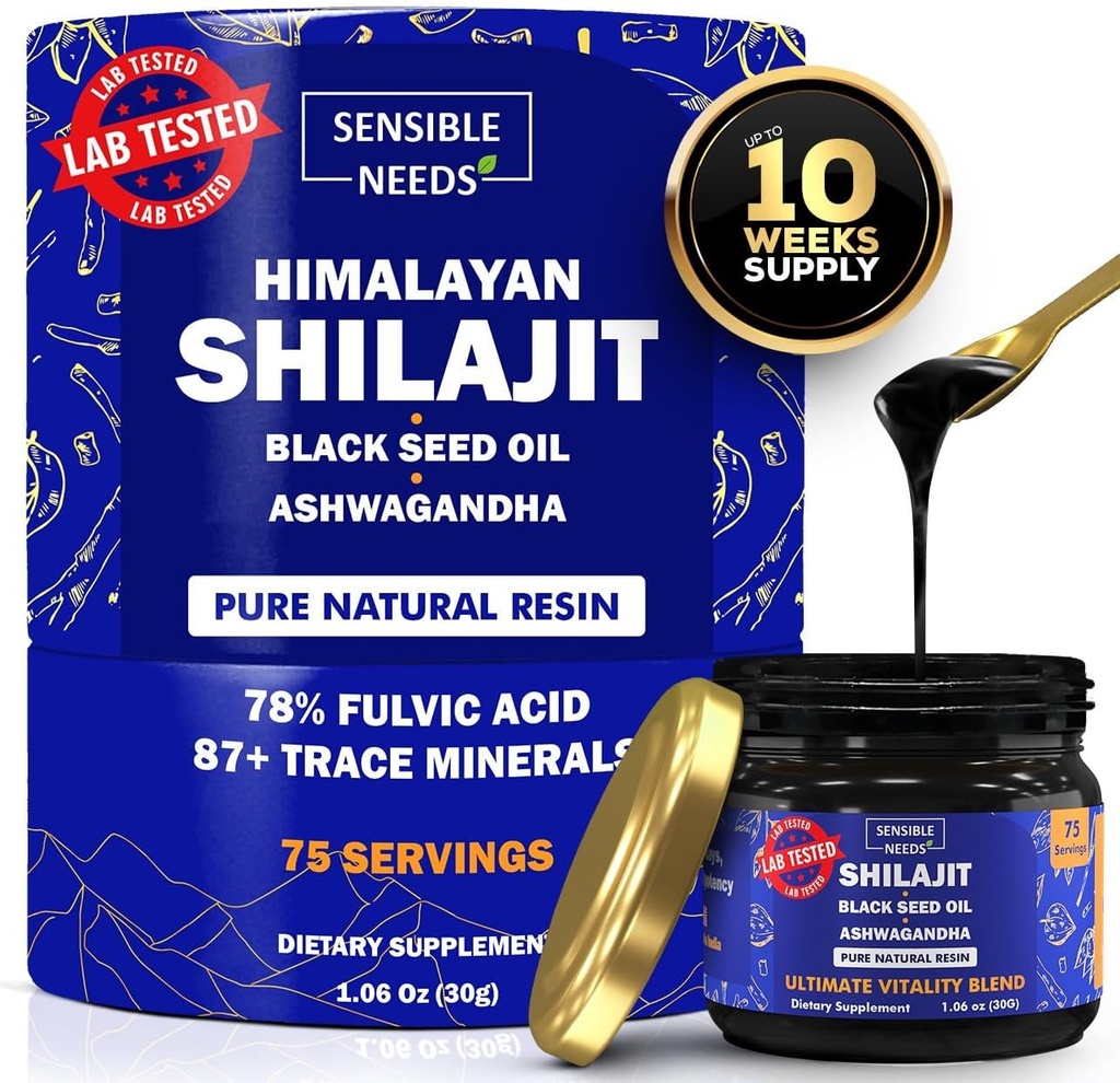 Čisti himalajski shilajit organski resin dodatek, Shilajit za moške in ženske s črnim oljem in Ashwagandha, energija, imuniteta, 78% Fulvic kislina, 87+ Trace Minerals, 400mg