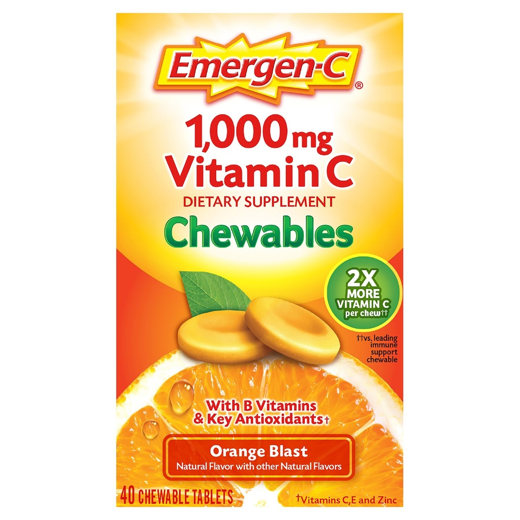 Emergen-C žvečljivi vitamin C 1000mg, z B vitamini in antioksidanti Tableta (40 Count, Orange Blast Flavor), prehranska dopolnila
