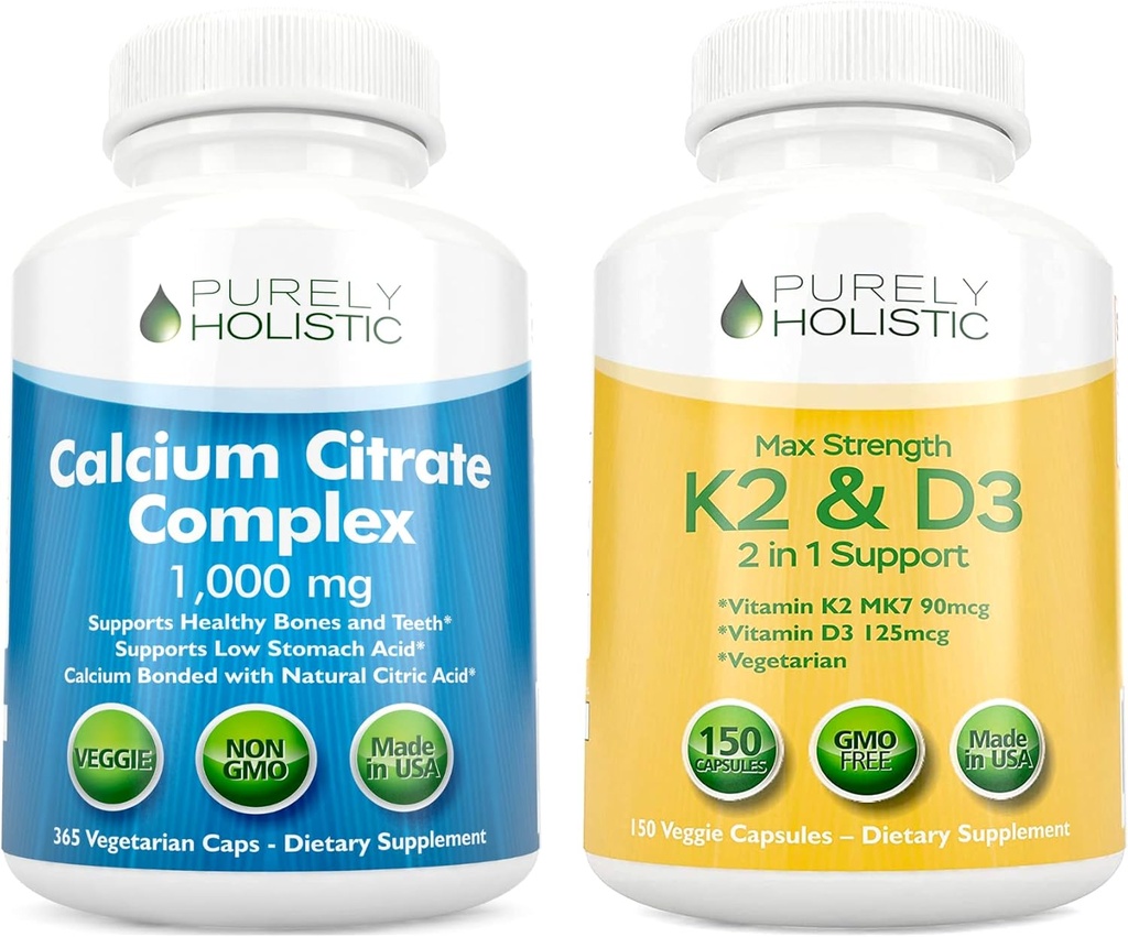 Čisto holistični kompleks kalcijevega citrata 1000mg + vitamin D3 125mcg K2 MK7 90mcg - 365 veganskih kapsul + 150 vegetarijanskih kapsul