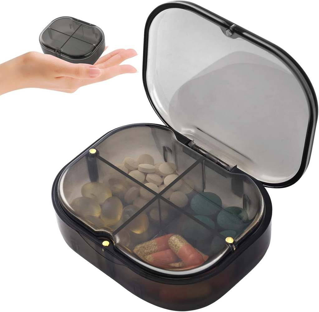 Vsak dan tablete Organizator, 4 Kompartmenti Prenosne tablete Box z vlažno-Proof Design, Cute Medicine Organizer za zadrževanje vitamina, ribje olje, dodatki in zdravila
