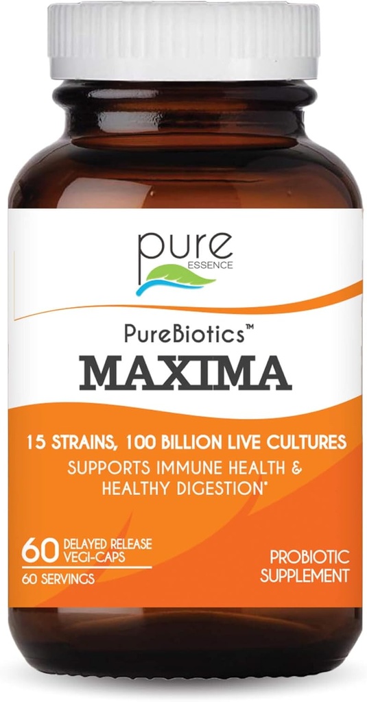 PURE ESSENCE LABS Maxima Probiotics 100 milijard CFU - moški in ženske probiotični dodatek za boljšo prebavo - 15 sevov za imuno podporo in prebavno zdravje (60 kapsul)