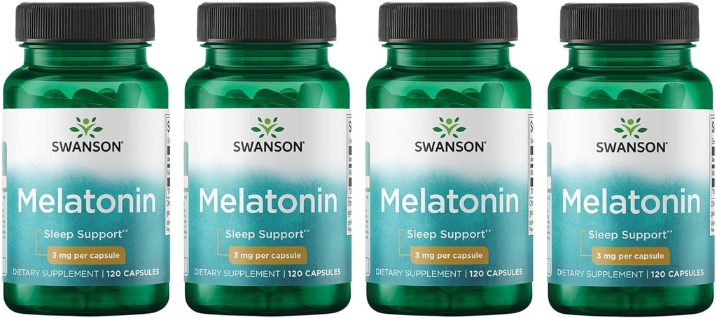 Swanson Melatonin - zeliščni dodatek - spanje in sprostitev - (120 kapsul, 3 mg vsaka) 4 pakiranja