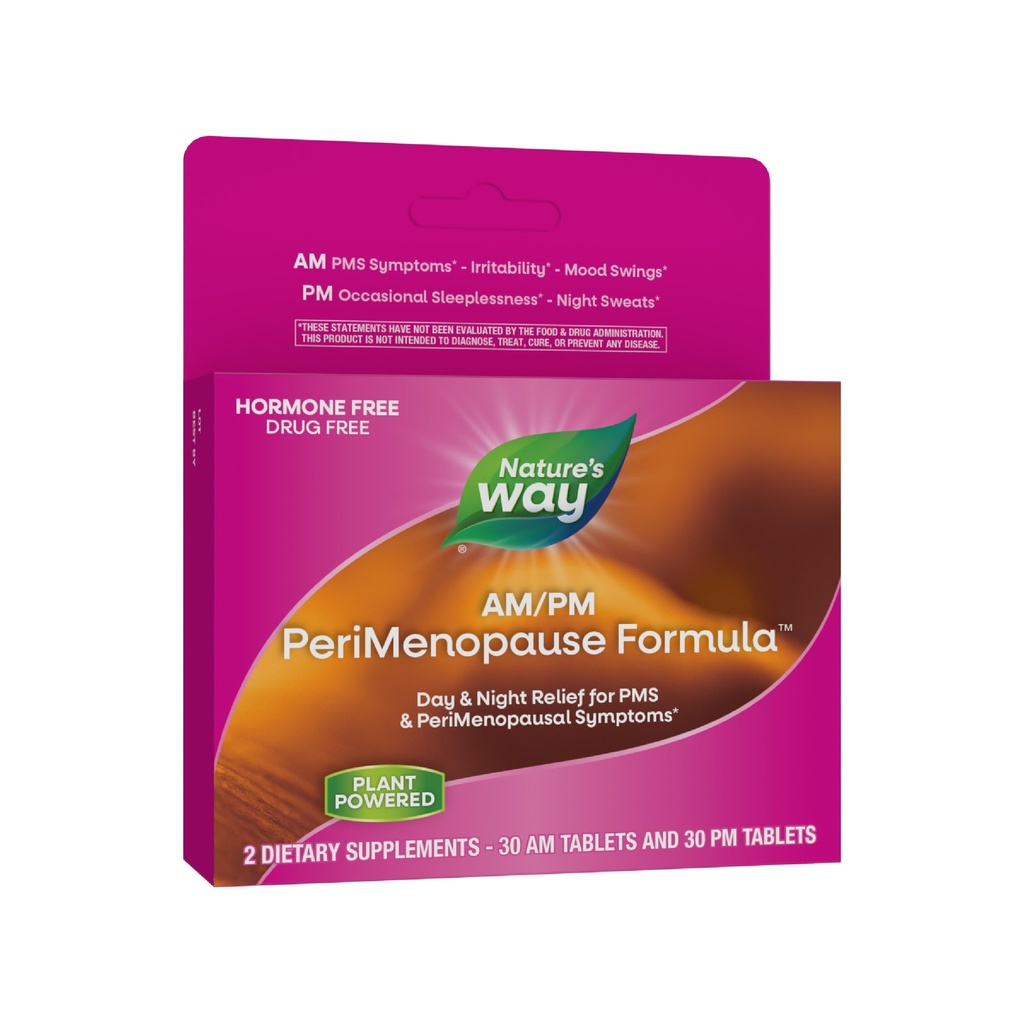 Naravoslovna pot AM/PM PeriMenopause Formula, Perimenopavza in podpora PMS Symptom*, Hormone-free, Hot Flashes*, PMS simptomi*, Nepomirljiv spanec*, 30 AM & 30 PM tablete (Packaging May Vary)