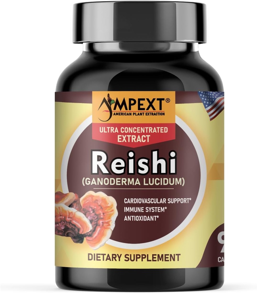 Reishi Gobe Extract - Premium kakovost, Samo plodovi telesa, Antioksidant, Pmonotes Dolgoživost, Pospeševalec imunitete, Energija & Vitalnost, Odstrani utrujenost, 90 Veg Caps.