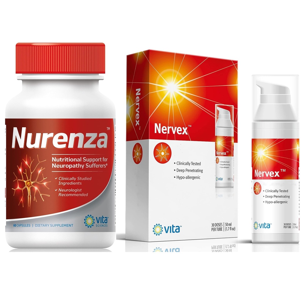 Vita Sciences Complete Neuropatia Relief Bundle: Nurenza Supplement 40x Močnejša R-ALA Formula in Nervex Neuropatia Cream z Capsaicin - Vaša pot do Živcev Pomlajevanje