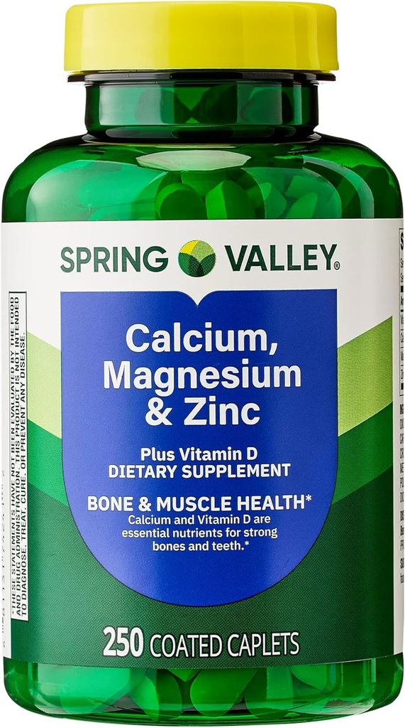 Kalcij, magnezij, cink in vitamin D3. Spring Valley Calcium Magnezij s Plus vitamin D3 Caplets Prehranska dopolnila, 250 Count Bundle z Luall je 45 diabetes dekodirani