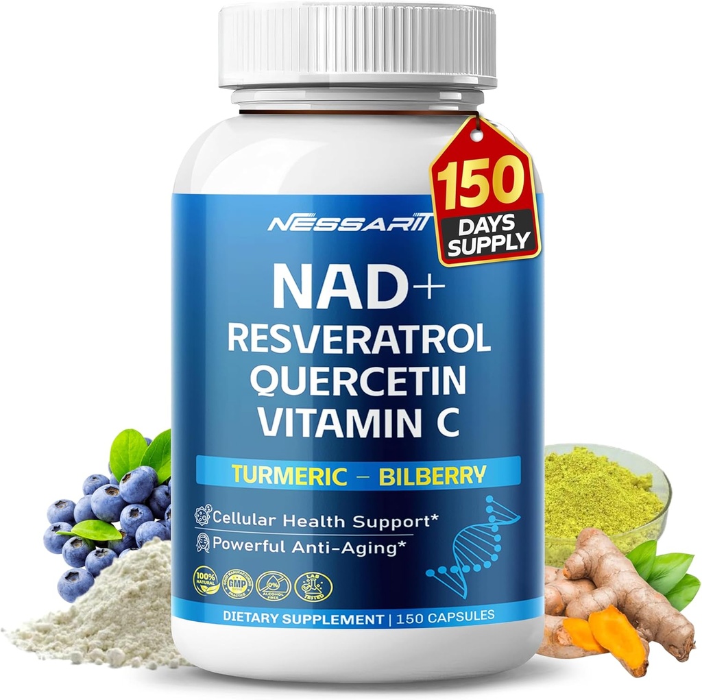 NAD+ RESVERATROL dodatek- 10-v-1 naravna mešanica s Quercetin kurkuma Berberine Bilberry Green Tea - 150 Count - Made & Tested v ZDA