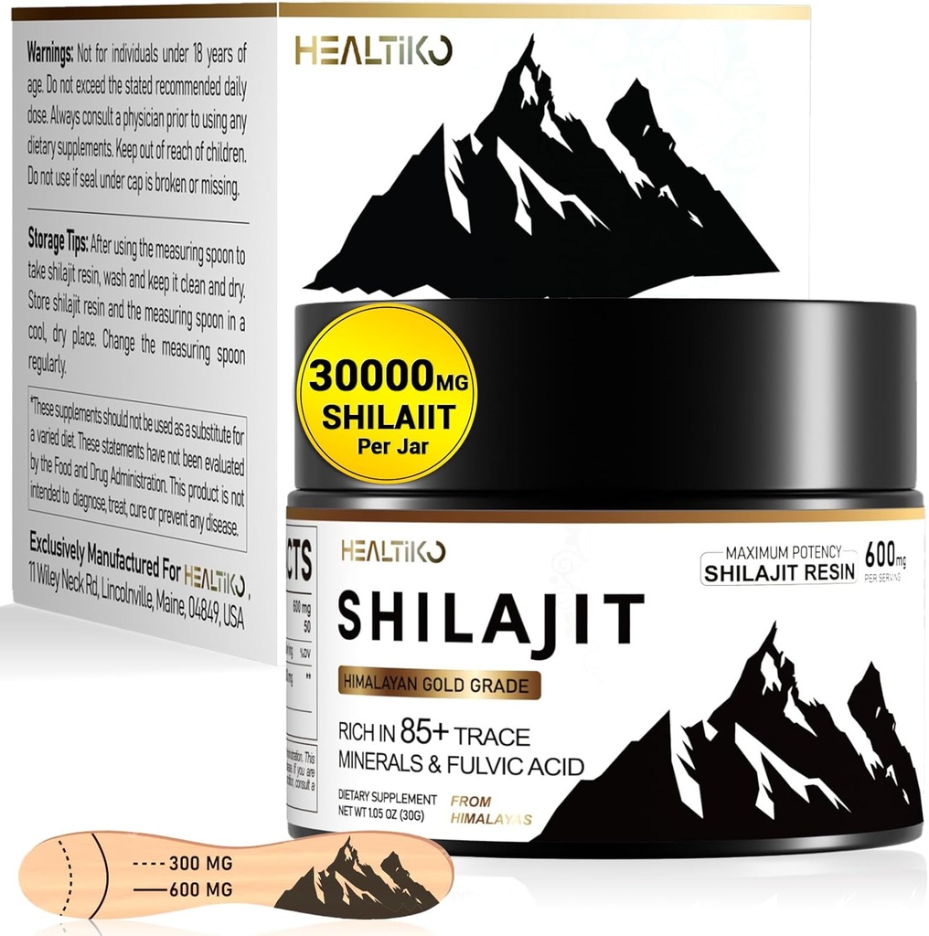 Shilajit Resin, Himalajan Shilajit Organic - 600mg Potency Gold stopnje, Shilajit za moške in ženske z 85+ Trace minerali in Fulvic kisline, za Stamina, Immuniteta in moč, 50 Serving (30g)