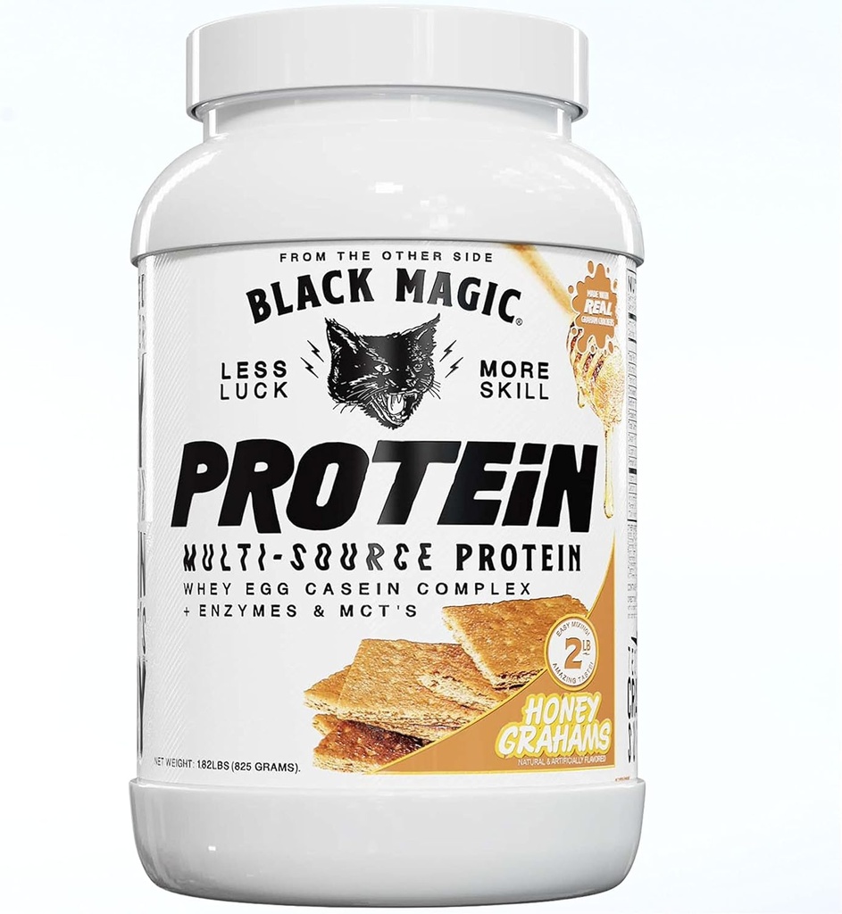 Black Magic Multi-Source Whey Protein Powder - Whey, Jajce, Kazein Complex z encimi in MCT je Keto, Nizki sladkor Pred / Post Workout Med Graham Crackers Okus 24g 2 LB, Pakiranje po 1