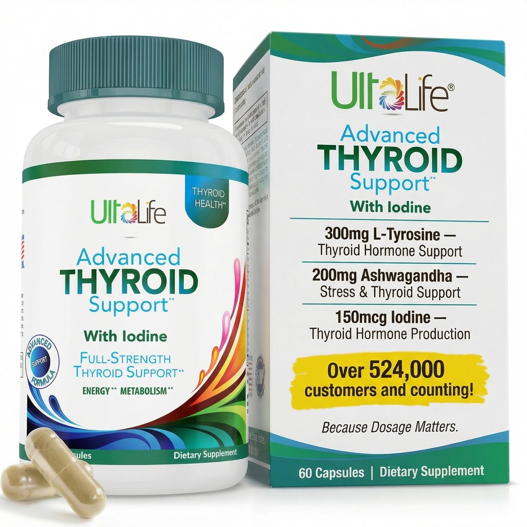 Daily Thyroid Boost Advanced Formula z Jodine Ashwagandha Vitamin B12 Cink in selen za energetsko presnovo in fokus 60 kapsul