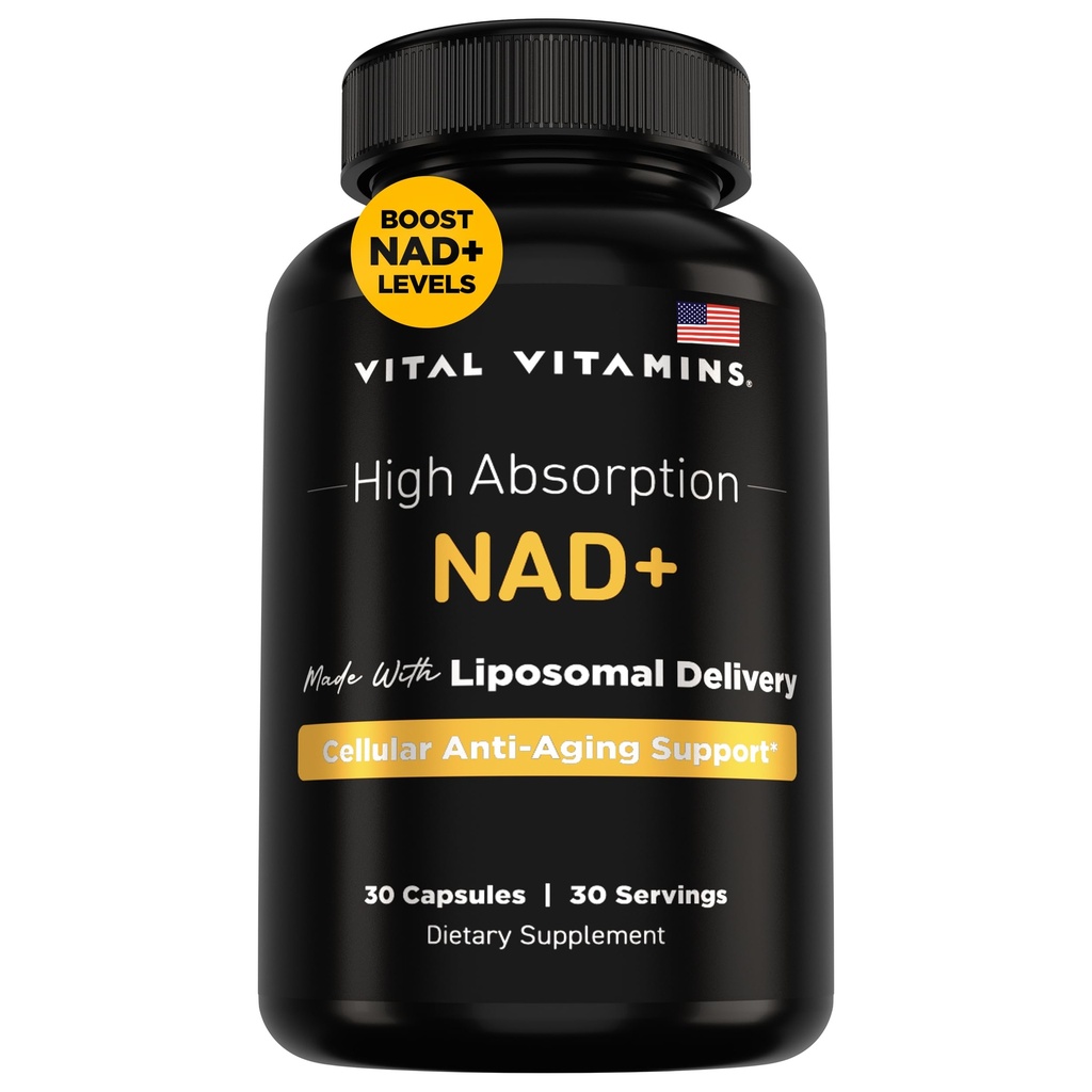 Vital Vitamini NAD dodatek - NAD+ (Nikotinamid Adenin Dinukleotid) za moške in ženske - izdelan z liposomsko dostavo - celična podpora proti staranju, energija, fokus - 30-dnevna dobava