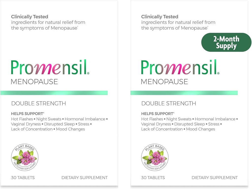 Promensil Menopause Dopolnitev dvojne moči za ženske - rdeča Clover Isoflavones, Pomoč za podporo vroče bliskavice, nočno potenje, nemir - 30 Število (Pack od 2)