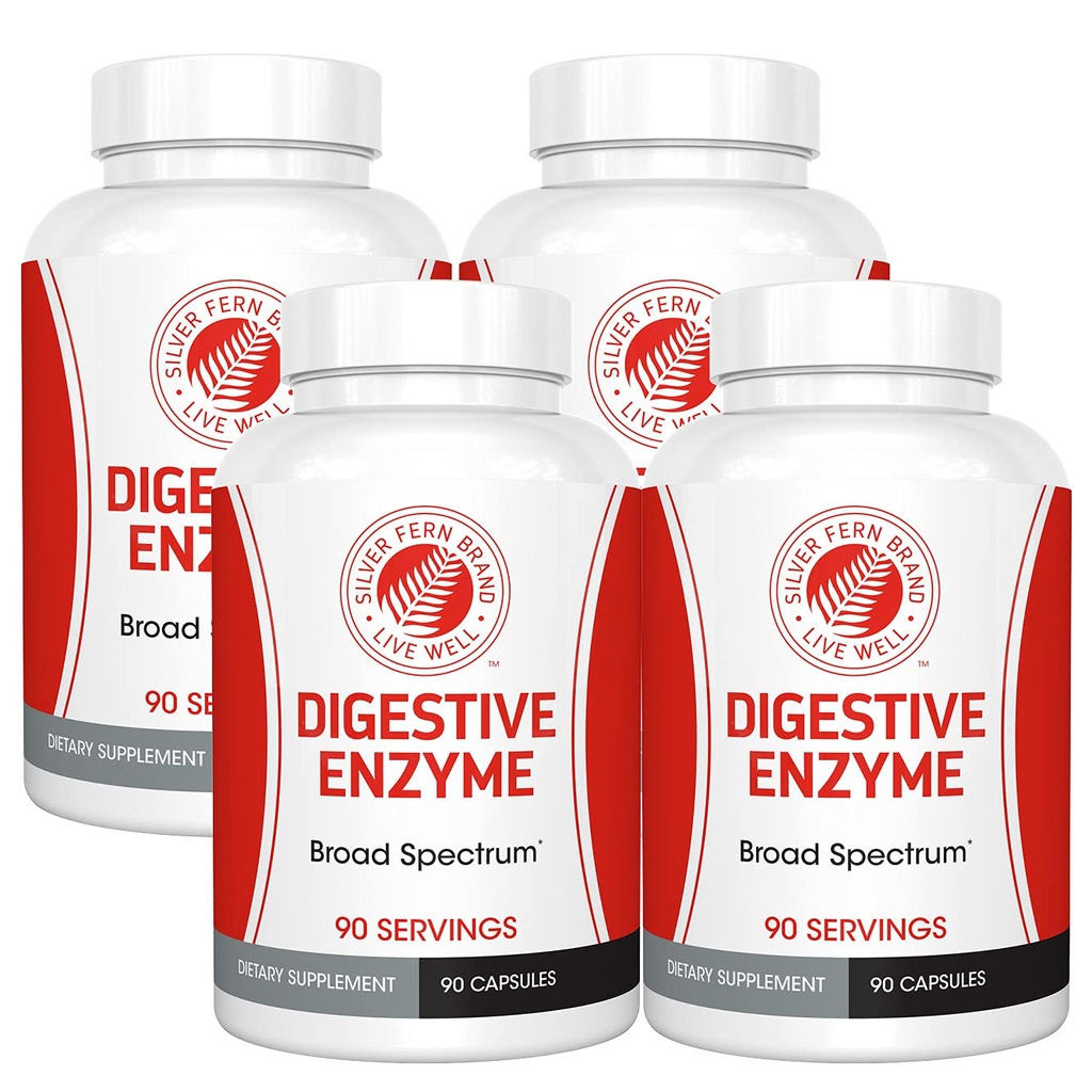 Silver Fern Brand Ultimate Digestive Enzyme Supplement - 4 steklenice - Visoka moč, Multi Enzyme - Prebavna Comfort & Food Tolerance - Amylase, Proteaza, Celulaza, Več
