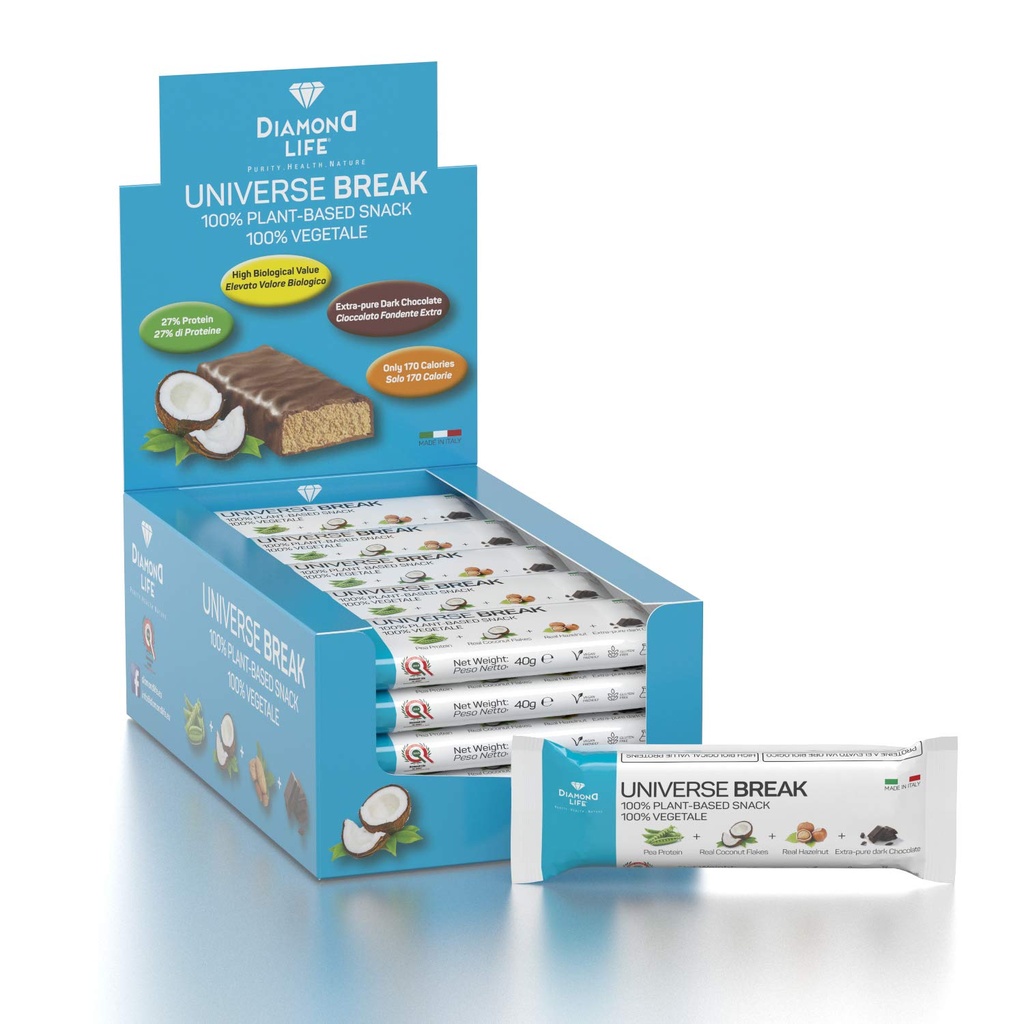 UNIVERSE BREAK - Coconut arome - Popolnoma uravnotežena nizkokalorična rastlinska ploščica - Diamantno življenje