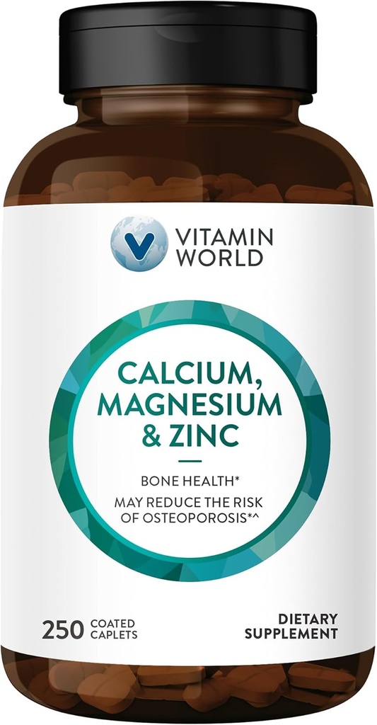 Vitamin World Kalcij Magnezijev cink"Spodbuja zdravje kosti 250 Obložene kapuce