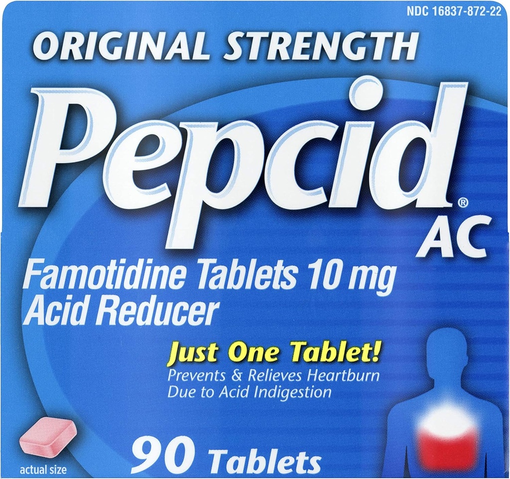Pepcid AC Original Jakost, 10 mg Famotidin za preprečevanje zgage in lajšanje bolezni, 90 ā