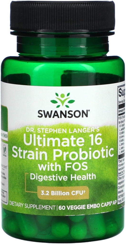 Formula Swansona Dr. Stephena Langerja - naravni probiotik w/ prebiotični FOS - 16- struin dodatek za spodbujanje digestivne podpore w/ 3.2 milijarda CFU na kapsulo - (60 Veggie kapsul)