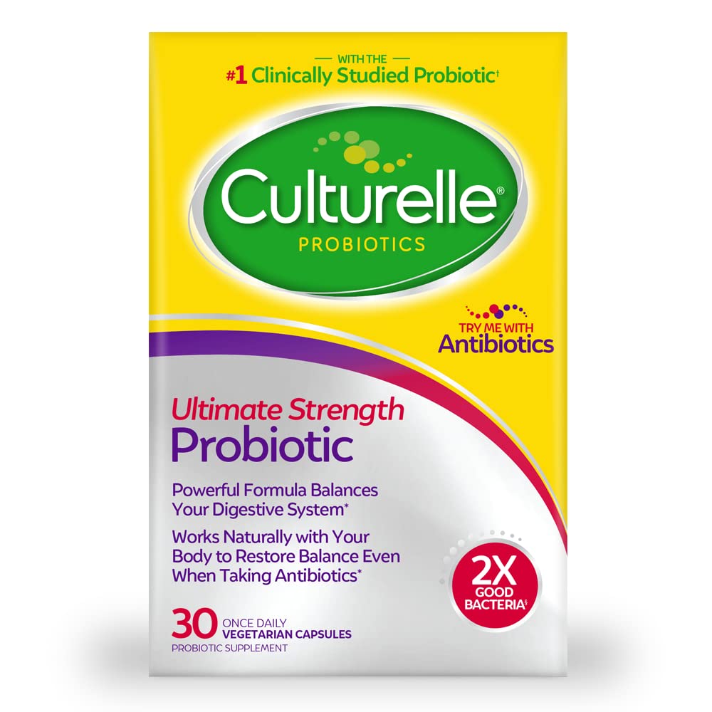 Kulturlle Ultimate Strength Probiotic za moške in ženske, Najbolj klinično študiral probiotični sev, 20 milijard CFUs, Podpira občasno drisko, plin in napenjanje, Non-GMO, 30 Count