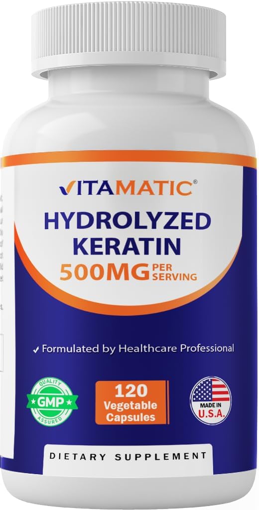 Vitamat hidroliziran keratin 500 mg na serviranje - 120 vegetarijanske kapsule - Keratin dopolnila za zdrave lase kože in nohte za odrasle