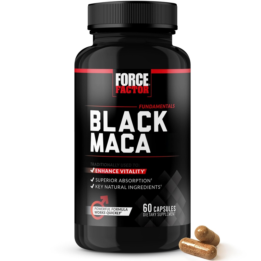 Force Factor Black Maca Root Vitality dodatek za moške z vrhunsko absorpcijo in močjo, naravni Maca Negra Extract, osnovne serije, 1000mg, 60 kapsule