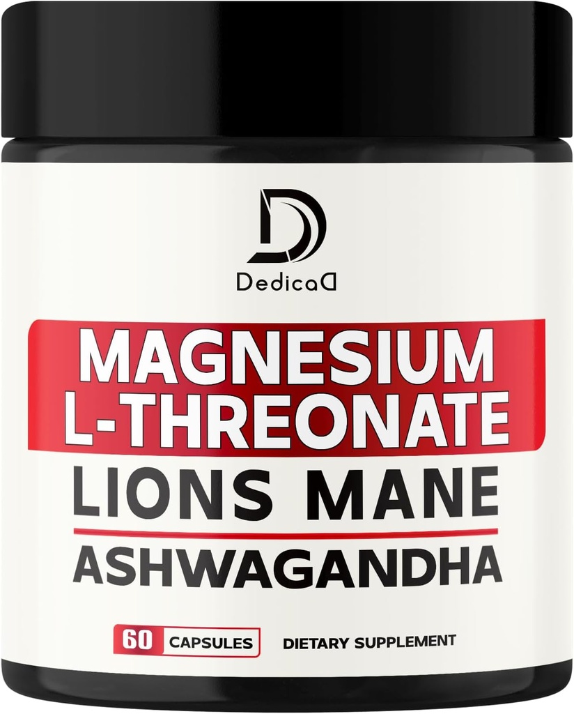 Magnezij L-Threonate dodatek z Lions Mane & Ashwagandha Root - 1000Mg na servis za 60 Count Supply - Napredna podpora Formuli