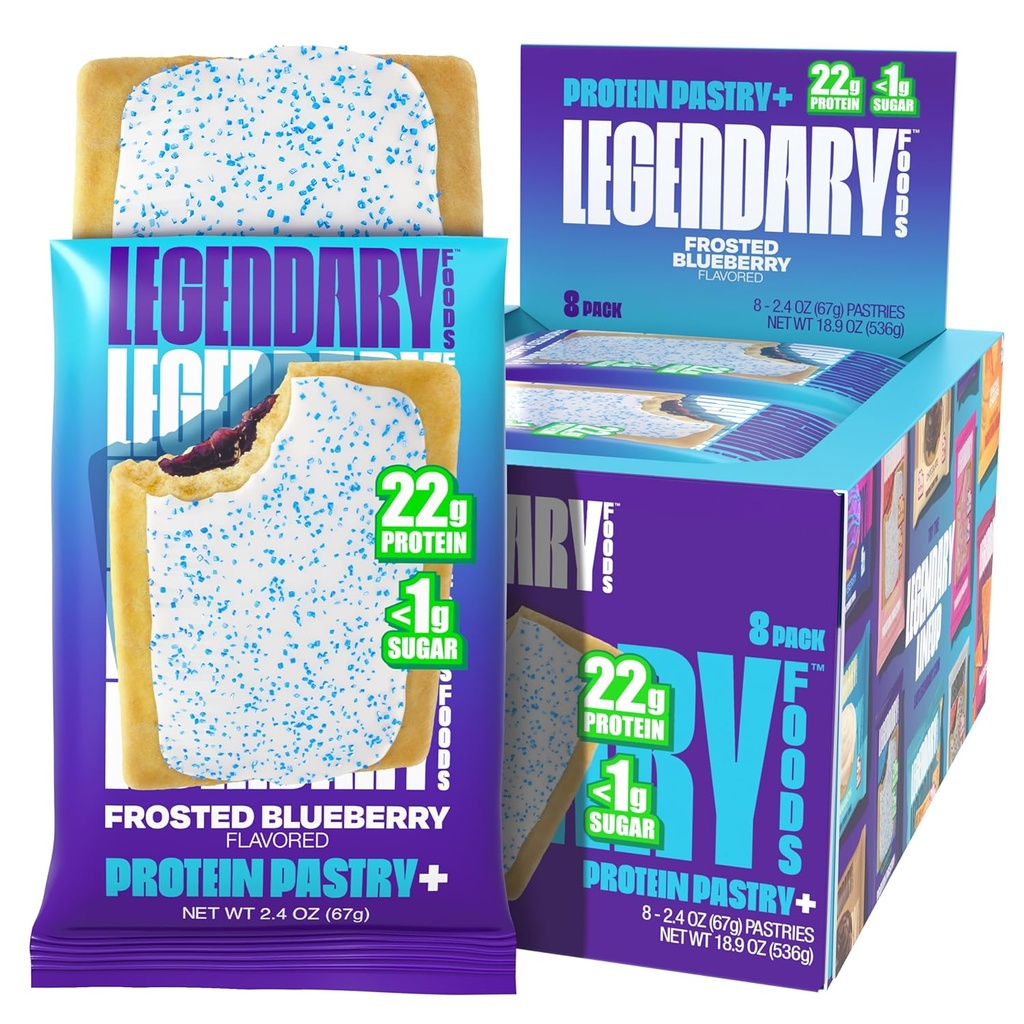 Legendarna živila 22g Beljakovine Pastry+ Zamrznjena borovnica, Nizka Karb Nadomestna Bar - Nizka Glicemska, Gluten brez Protien prigrizki - Zdrav Keto prigrizek Box 8 Nič sladkor energije Bari - Diabetic prijazno