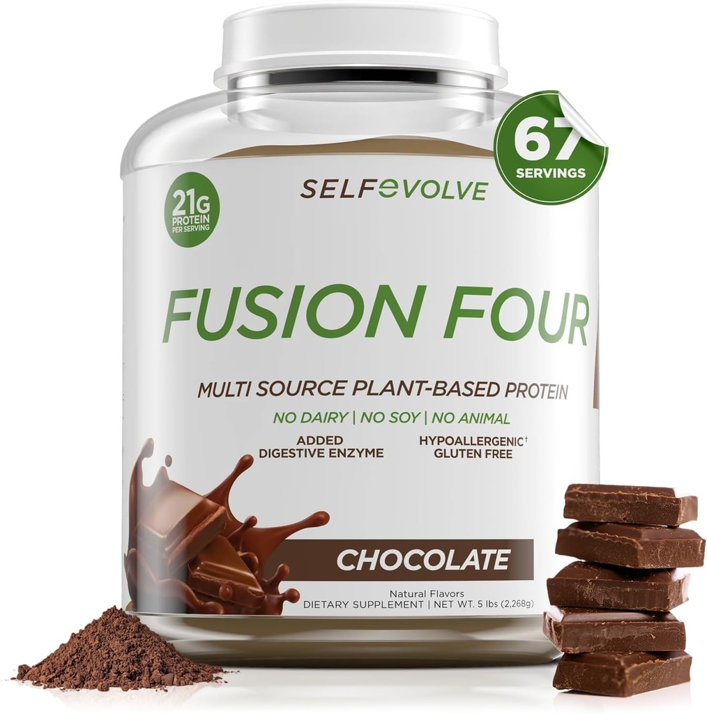 Fuzija Four Vegan Protein Powder - 21g Protein Based Powder - Gluten Free, Dairy Free in Soy-Free, Pea Protein z BCAA - Čokoladne arome - 5 kg