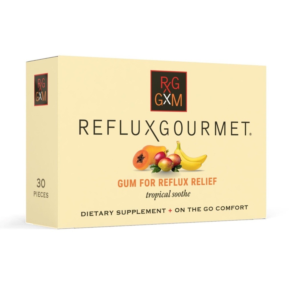 Reflux Gourmet Tropical Soothe Gum Alginate Therapy Natrijev bikarbonat Gum za refluks kisline, oralno, kognitivno, in Prebavna podpora, Naravno z ingver, Celeriac, Aloe, Sladkor brez, Gluten prost, Vegan