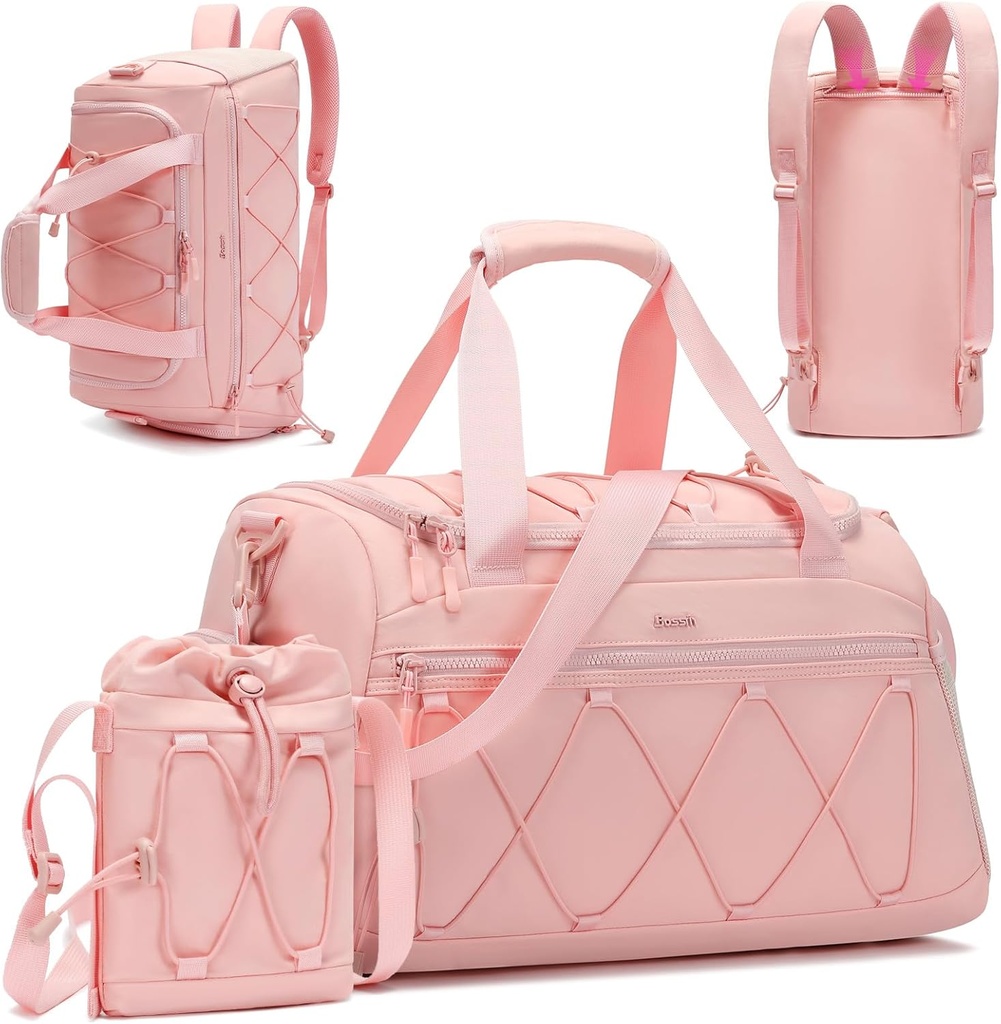Pink Women's 40L Gym Duffel s kosom čevljev - nosite na teden Čez noč Bag - Osebni predmet Travel Workout Tote