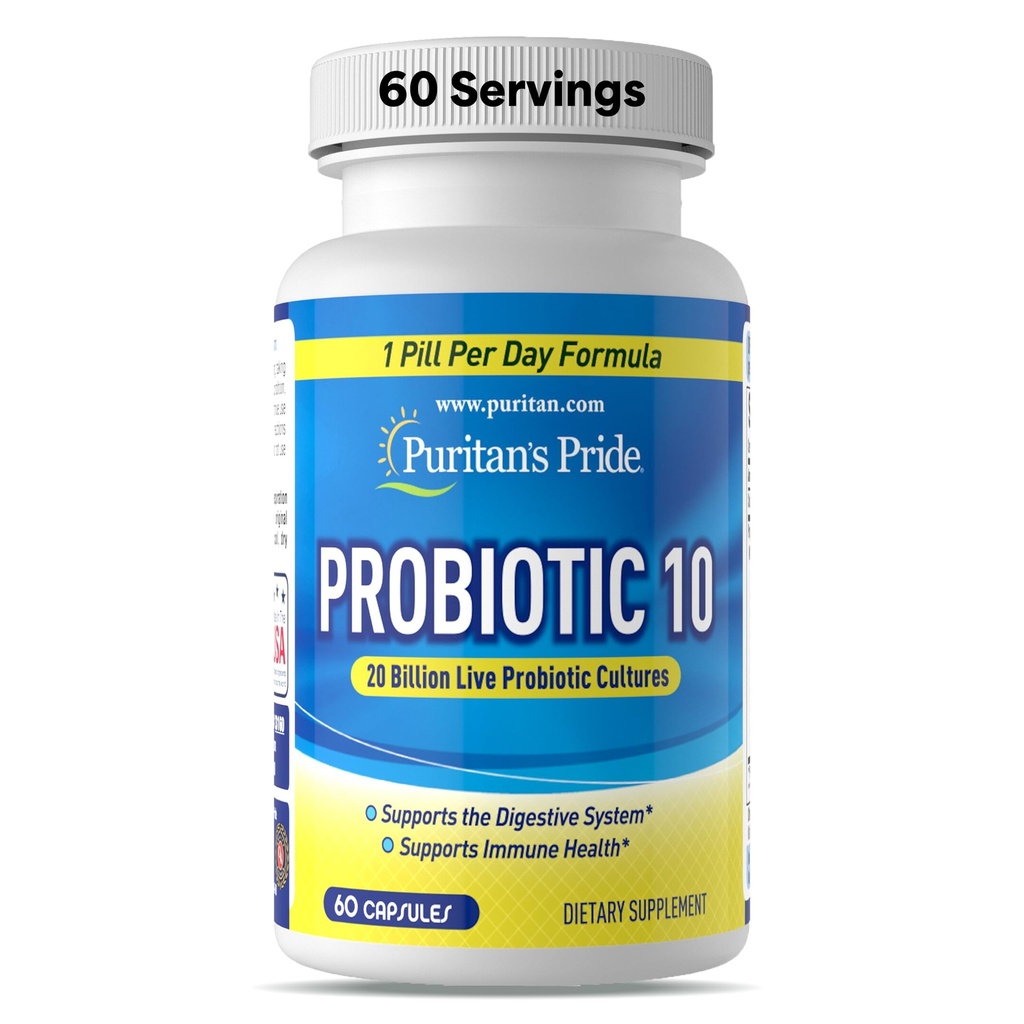 Puritan's Pride Probiotic 10 z vitaminom D za podporo imunskega sistema zdravje*, 60 Count, White