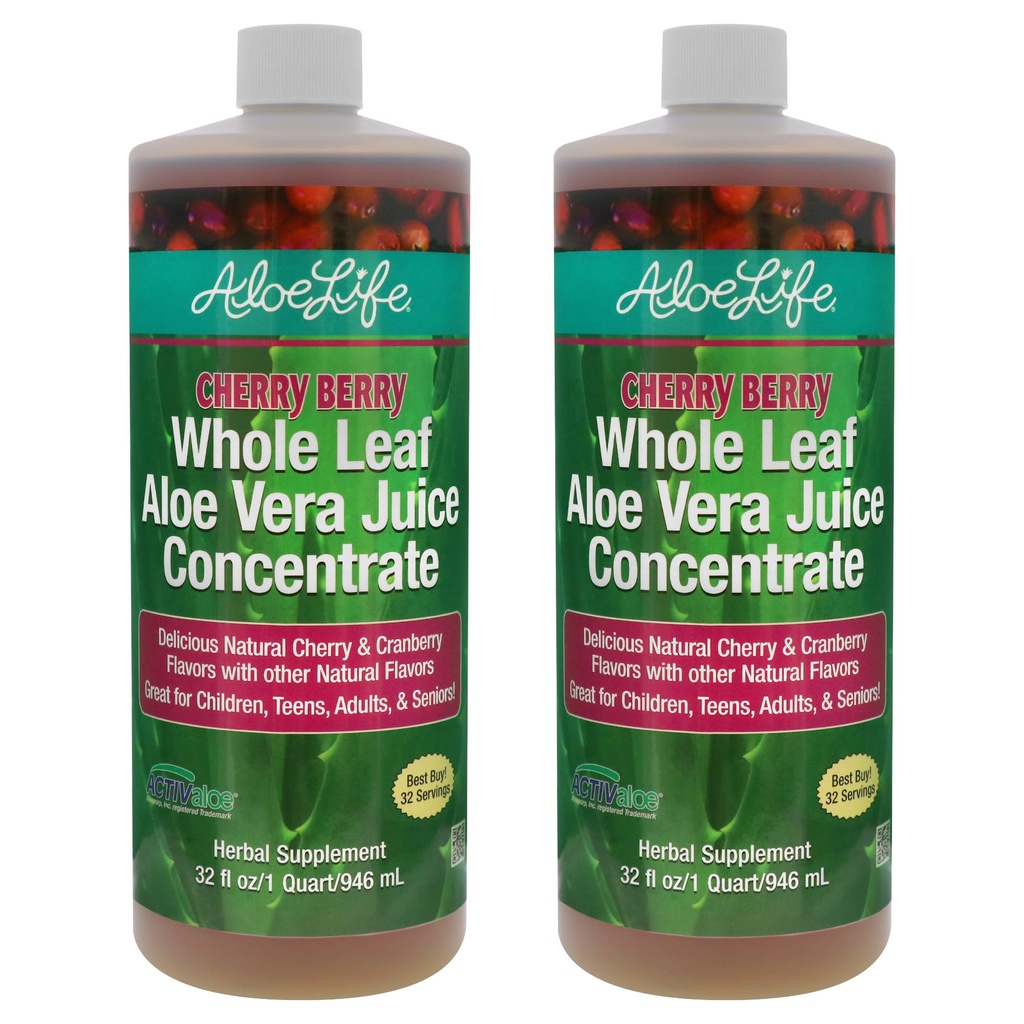 Aloe Life - Cel Leaf Aloe Vera Juice, Organic, Gluten-free (Cherry Berry, 32 oz) 