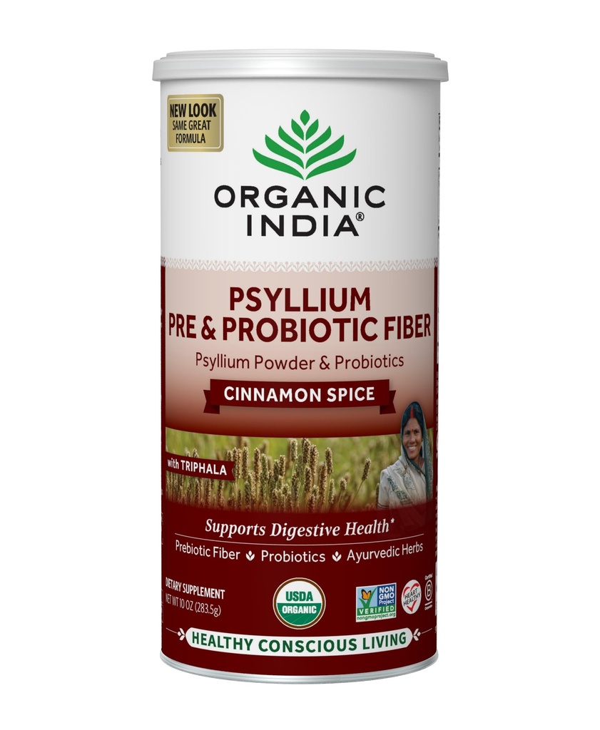ORGANIC INDIA Psyllium Husk Powder - Pre & Probiotic Fiber dodatek, Organski Psyllium Husk Fiber dodatek s celim Psyllium Husk, USDA Certified Organic, Vegan, Gluten Free - Cinamon, 10 Oz