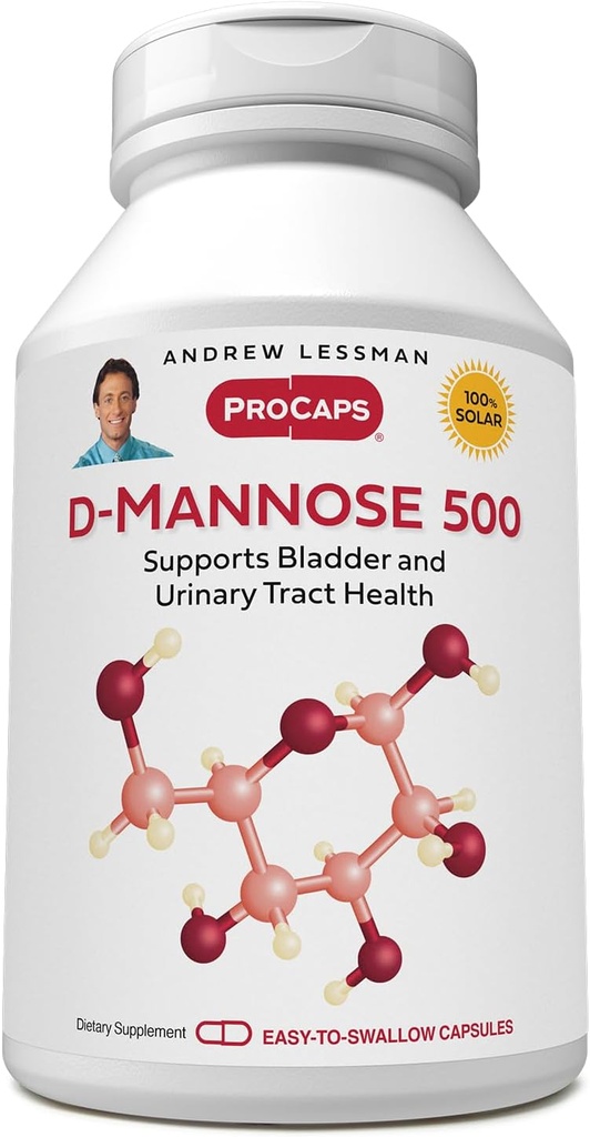 ANDREW LESSMAN D-Mannose 500mg - 60 Kapsule - podpira Bladder, ledvice, in urinarni trakt zdravje. Čista, ne-GMO D-monoza. Brez dodatkov. Majhne kapsule, ki jih je enostavno pogoltniti