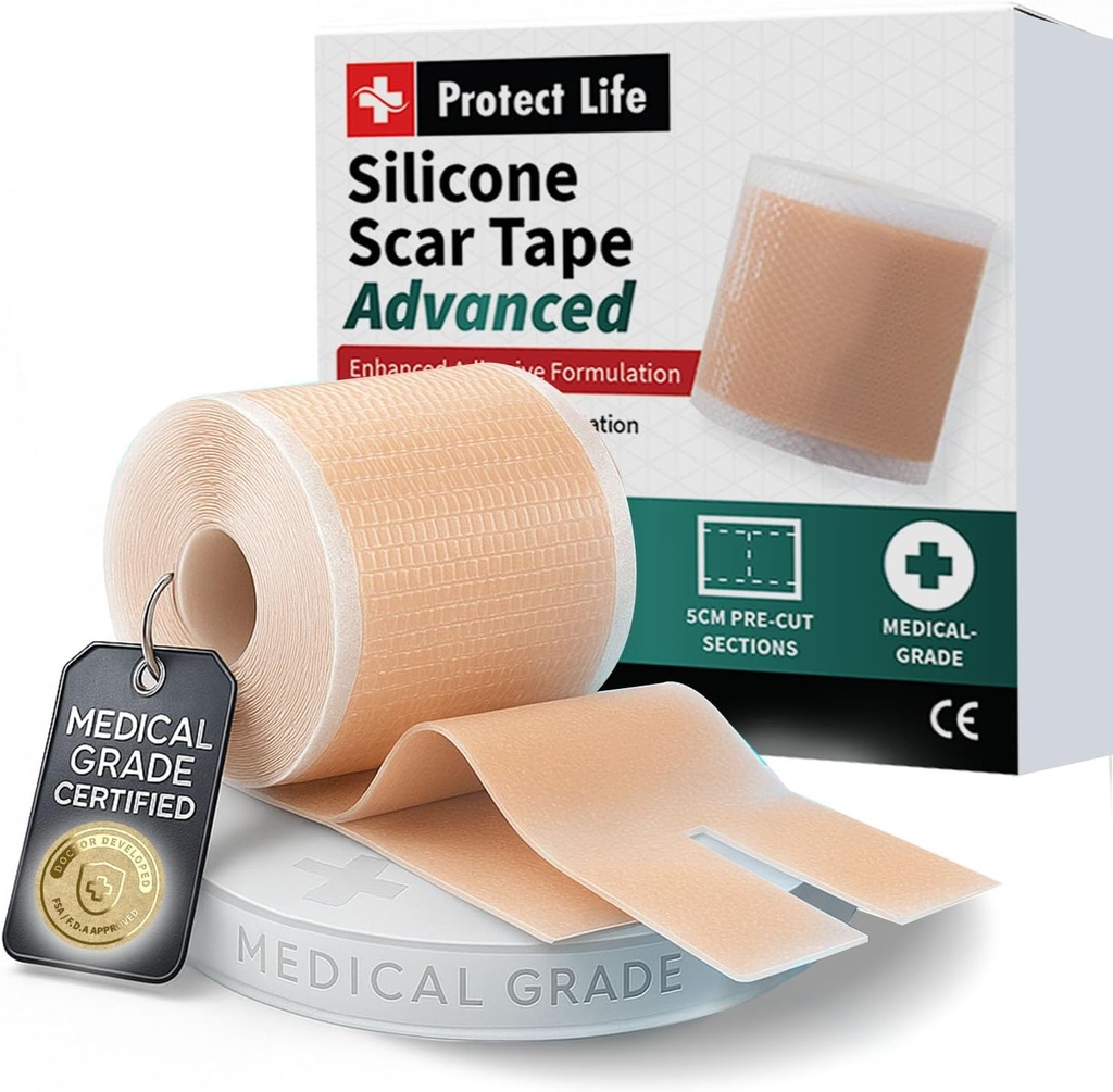 Medicinska stopnja Silikonski trak Scare Napredno Adhezivna Formulacija (1,6" x 118") Scar Odstranjevalni trakovi za kirurške brazgotine, Silikonski trak in Keloid Scar Zdravljenje, Reavable Silikonski Brazgotinke