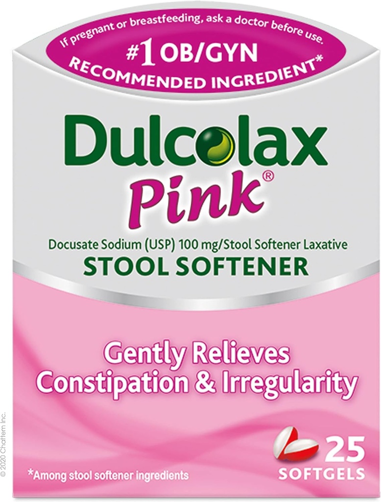 Dulcolax Pink Stool Softener, Docusate Natrij, 100 mg Soft Gel tablete, 25 Število