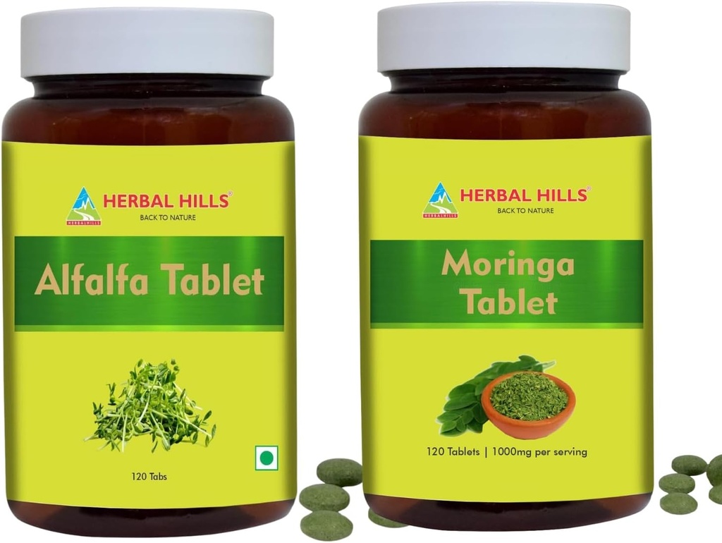 HERBAL HILLS Alfalfa tablete in Moringa list tablete paket 2 Combo