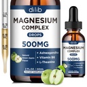 Trojni magnezijev kompleks dodatek-magnezij Glicinat, Citrat, Malate tekoče kapljice 500mg z Ashwagandha, L-Theanin, B6 za mirno, Stress Relief, spanje, mišice podporo-zelena Apple aroma