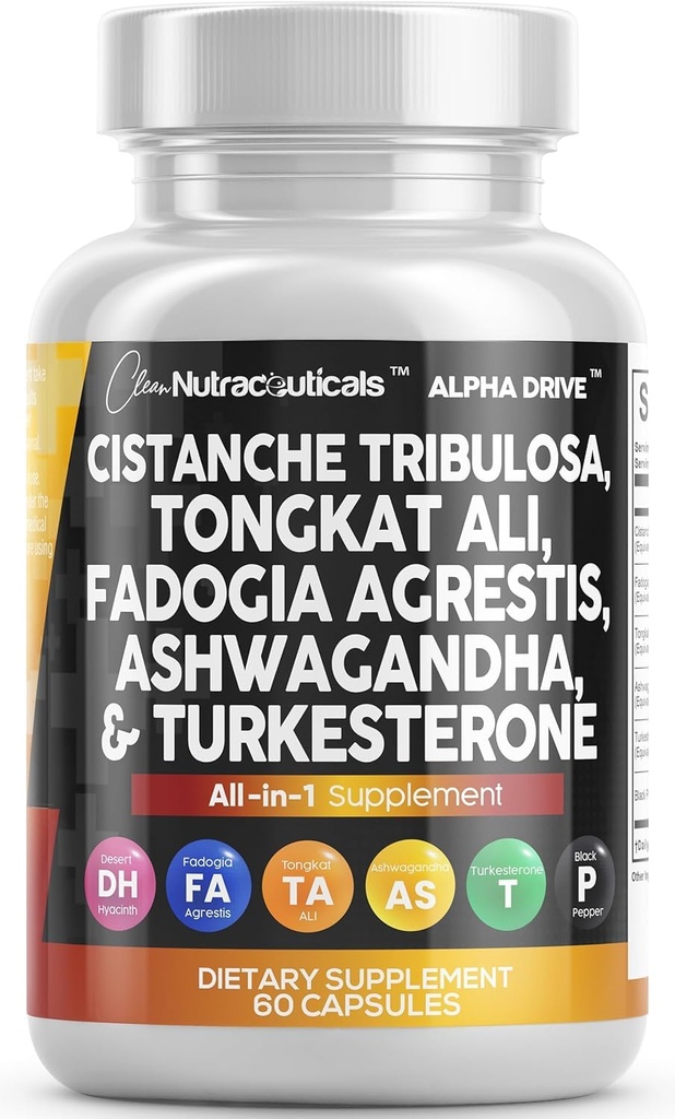 Čisti Nutra Cistanche Tribulosa Fadogia Agresis Tongkat Ali Turkesterone Tablete Ashwagandha Kapsule Dodatki za moške - 60 Count