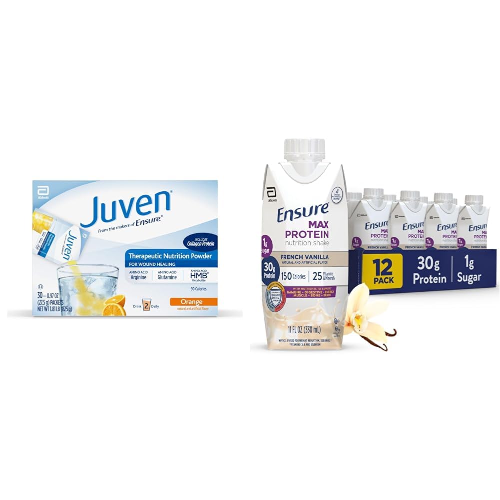Juven Terapy Nutrition Drink Mix prašek za zdravljenje ran, 30 Count + zagotoviti Max Protein Nutrition Shake, Francoska Vanilla, 12 Pack