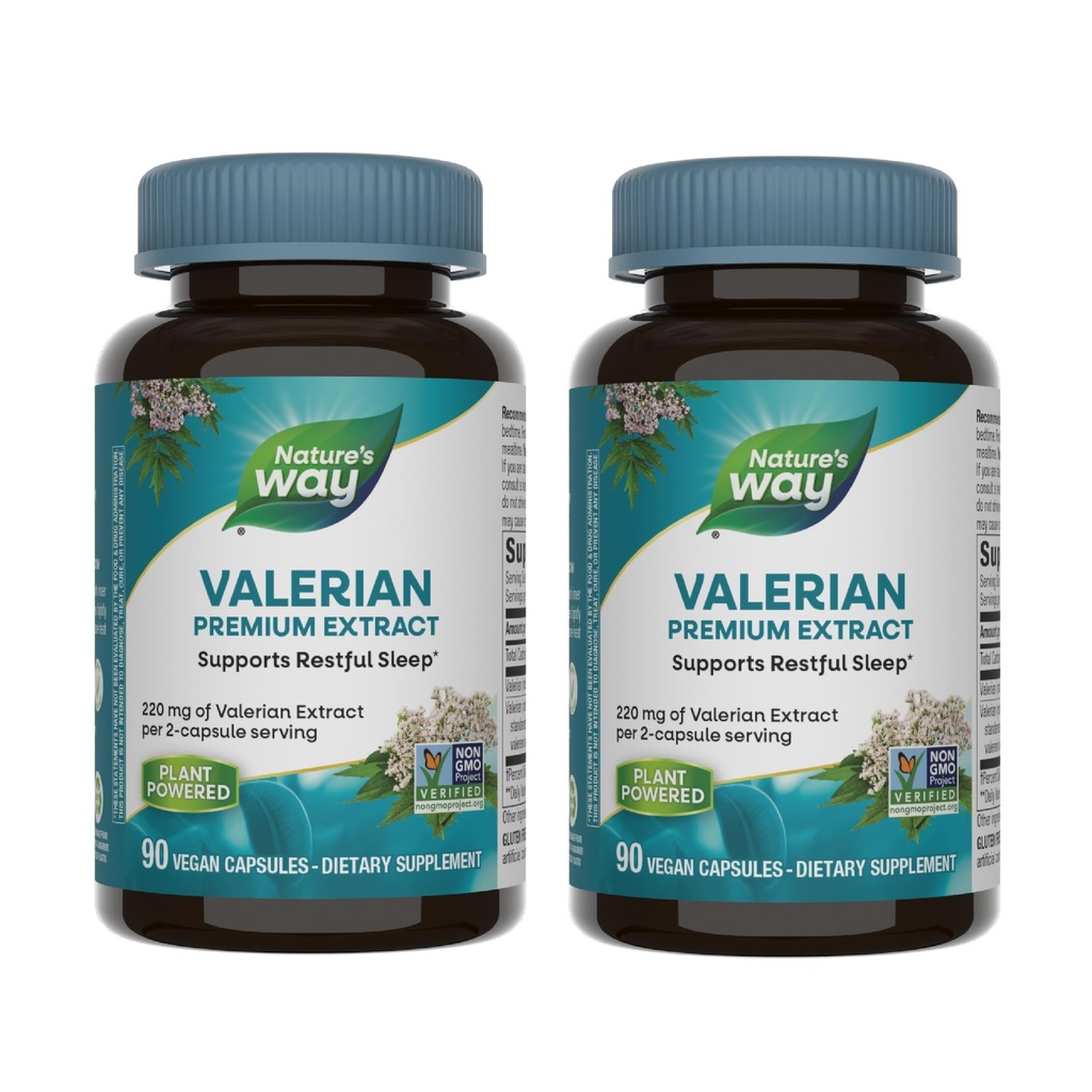 Nature's Way Valerian Premium Extract - 220 mg valerijskega ekstrakta na 2-kapsula Serving - Podpira miren spanec* - ne-GMO projekt Verified - zeliščni dodatki - Gluten Free - 90 kapsul (2 pakiranji)