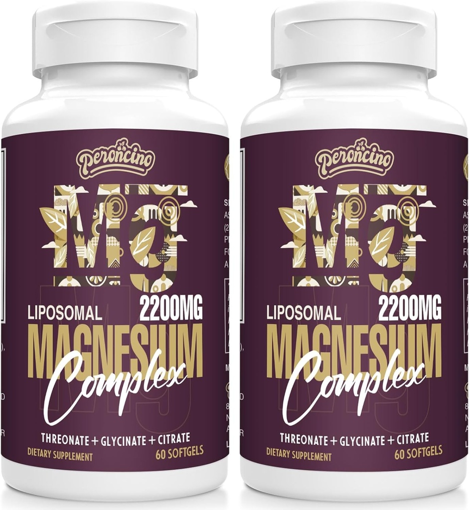 Liposomski magnezijev kompleks 2200MG softgels,magnezijev treonat, magnezijev glicinat, magnezijev citrat, tri v enem dodatku, Gluten prost, 60 softgels (120 število (Pack po 2))