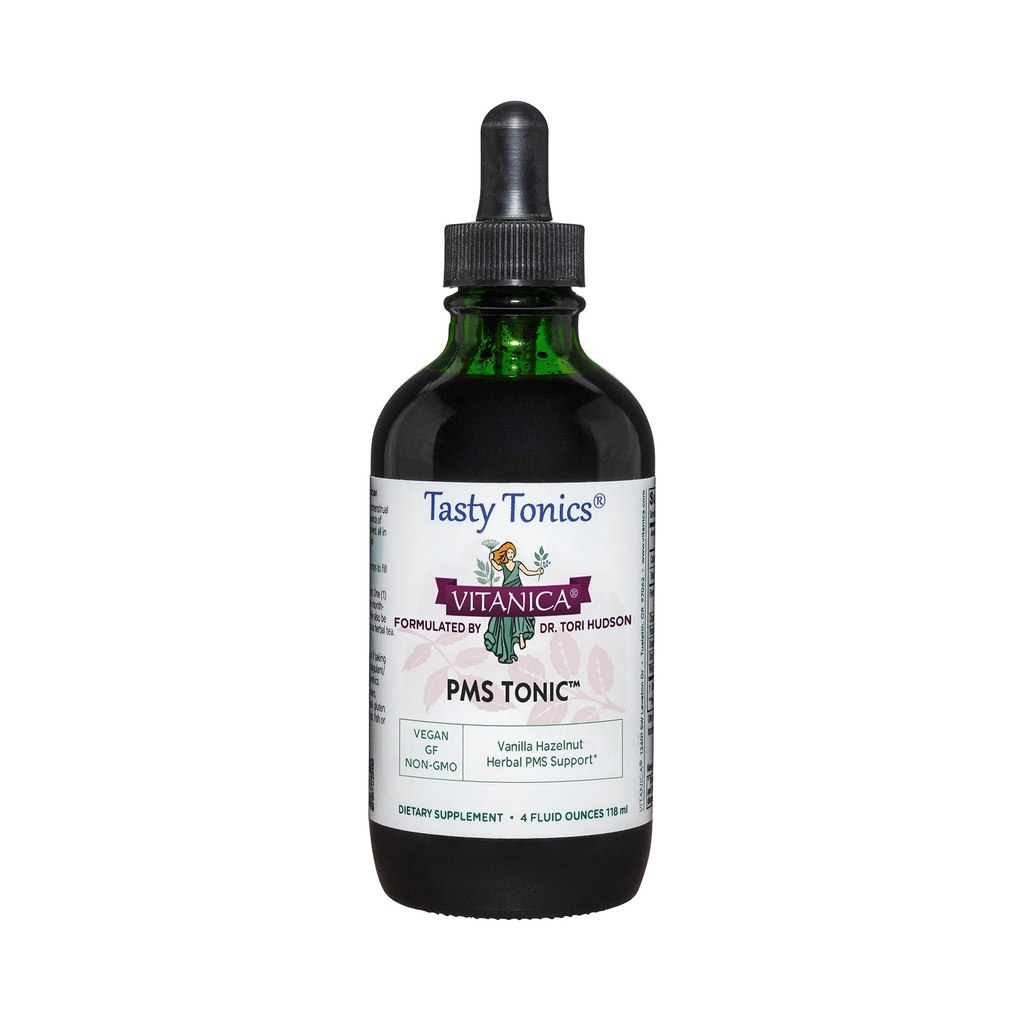 Vitanica PMS Tonic, Premenstrualna podpora in pomoč, Saint Johns Wort, Dong Quai, Chaste Tree Berry, Wild Yam in More, Vegan, 4 Ounce