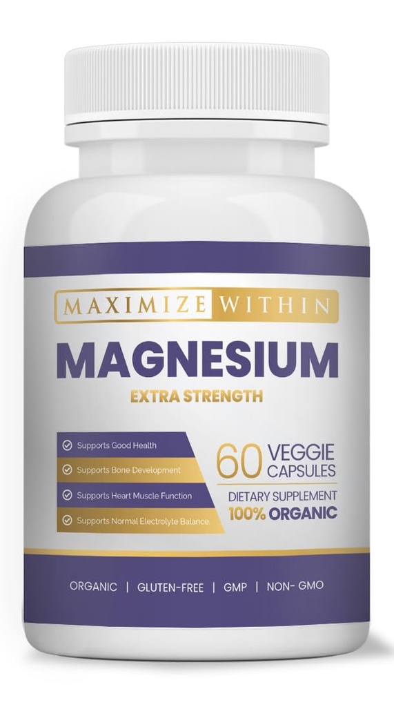 Magnezij Dodatna moč – 600mg Magnezij Glicinat – Podpira zdravje kosti, delovanje mišic – Vegan, Non-GMO – 60 kapsul