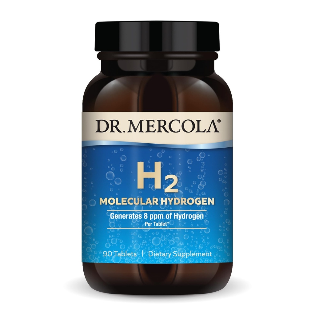 Dr. Mercola H2 Molekularni vodik - podpira zdravo staranje, celično energijo in zdravje možganov - z elementarnim magnezijem - brez GSO, brez glutena in soje - 90 tablet (90 postrežb)